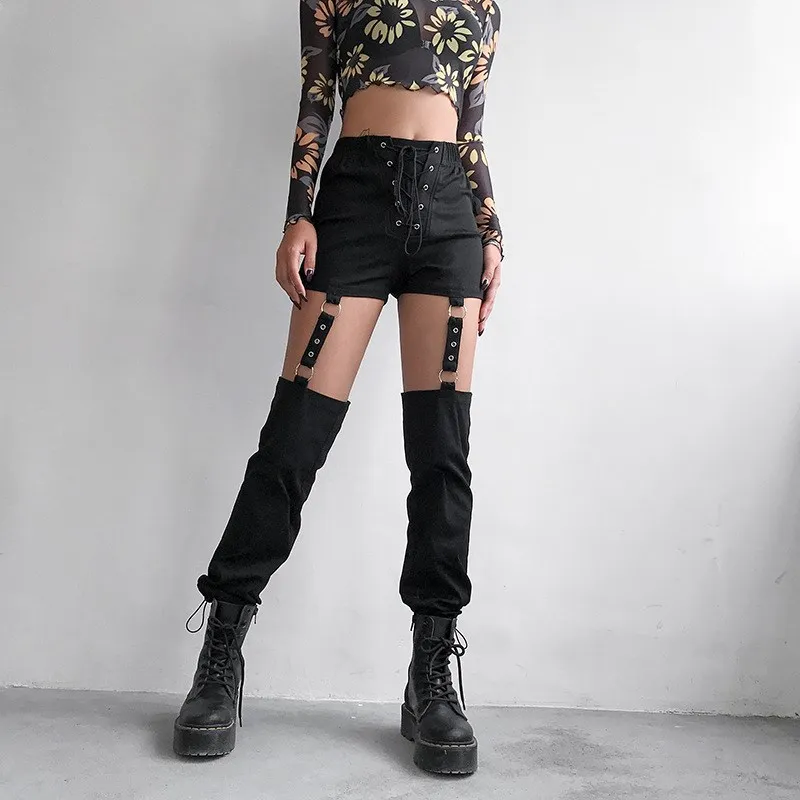 Black Harajuku Pencil Pants Women Detachable Sexy High Waist Trousers Tie Up Casual Streetwear Sweatpants Black Harajuku Pencil Pants Women Detachable Sexy High Waist Trousers Tie Up Casual Streetwear Sweatpants