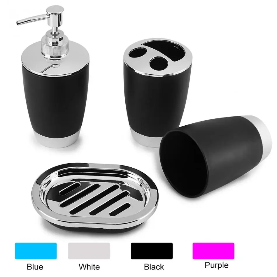 

4Pcs/lot Bathroom Suit Accessories Include Cup Toothbrush Holder Soap Dish Dispenser Shampoo Press Bottle Bath Accessories