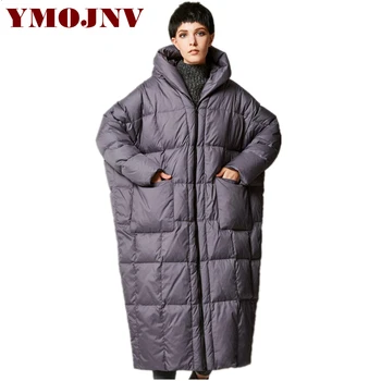 

YMOJNV 2019 New Design Fashion Hooded Thicken Warm Outerwear Womens Down Jackets Loose Large Size Cocoon Winter Long Coat Female
