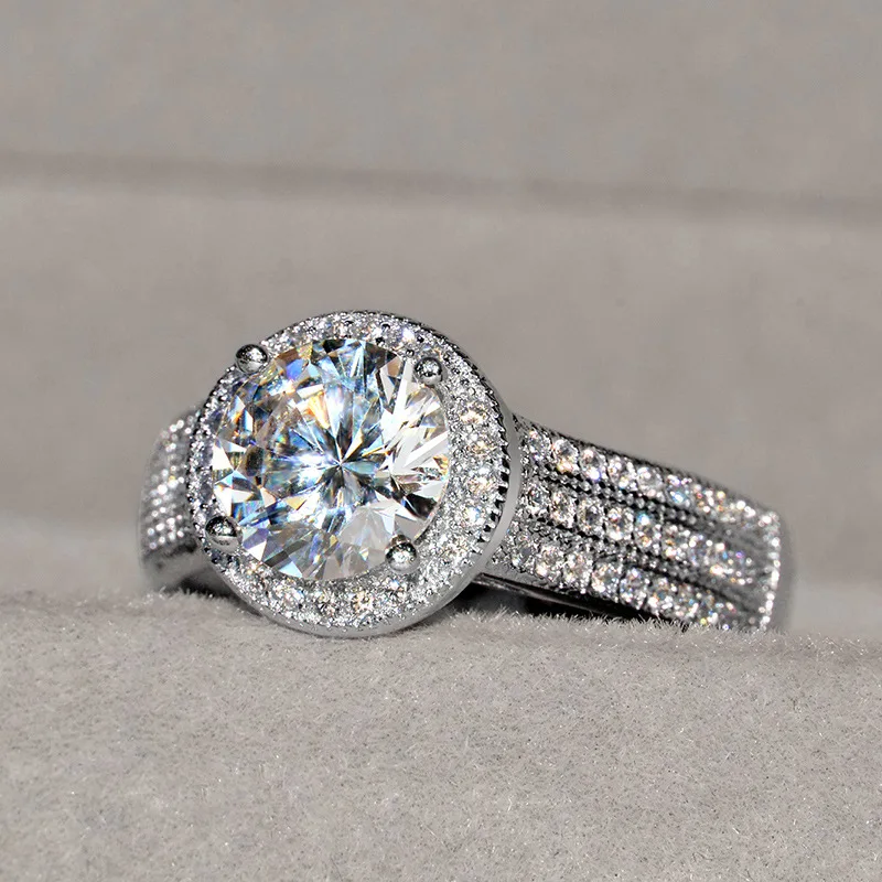 

Fashion three rows Rings Elegant Temperament Jewelry for Women White Zircon Silver Filled Wedding Ring