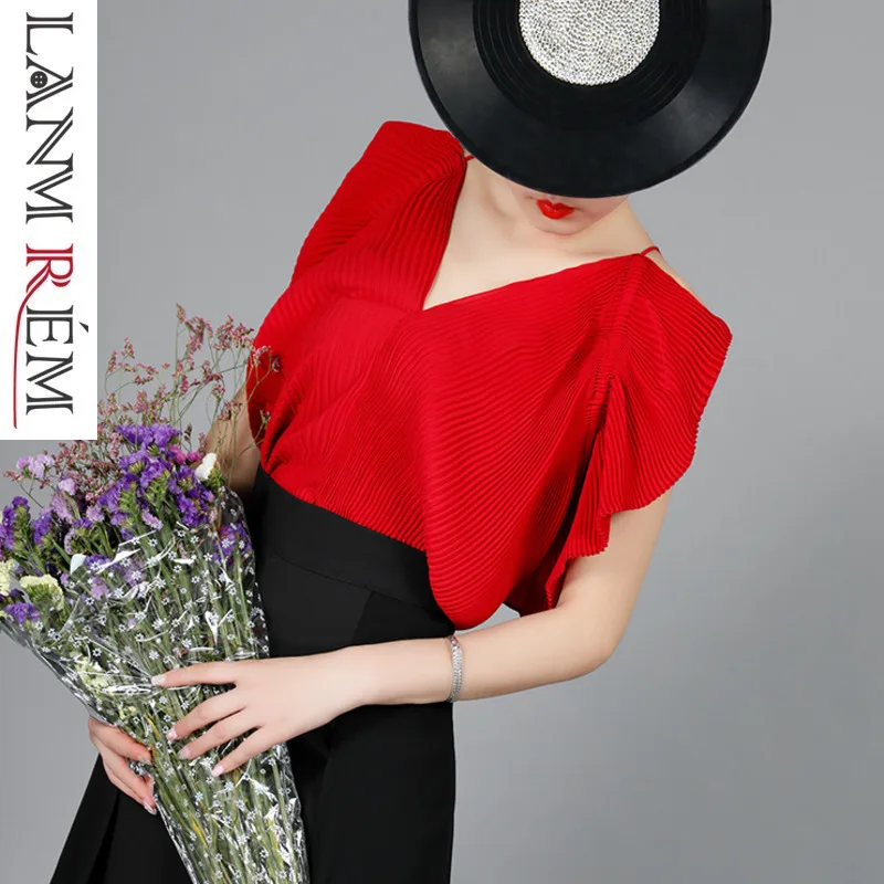 

LANMREM 2019 Summer Fashion New Clothes For Women V Collar Sexy Blousees Sleeveless Butterfly Sleeve Chiffon Shirt YH238