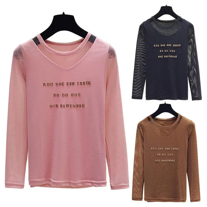 Cotton Mesh Tunic Three-dimensional Letter Elegant Neckline Top Summer T-shirt For Women Black Pink Brown Fashion Cool Style New Cotton Mesh Tunic Three-dimensional Letter Elegant Neckline Top Summer T-shirt For Women Black Pink Brown Fashion Cool Style New