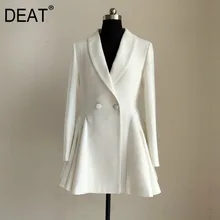 DEAT 2021 nouveaux Styles d'été mode femmes vêtements mince col cranté manches longues taille haute Double bouton veste robe WG027