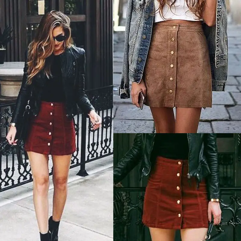 2018 Summer arrival Women Skirt High Waist Bodycon Suede Leather Pocket Preppy Short Mini Skirts