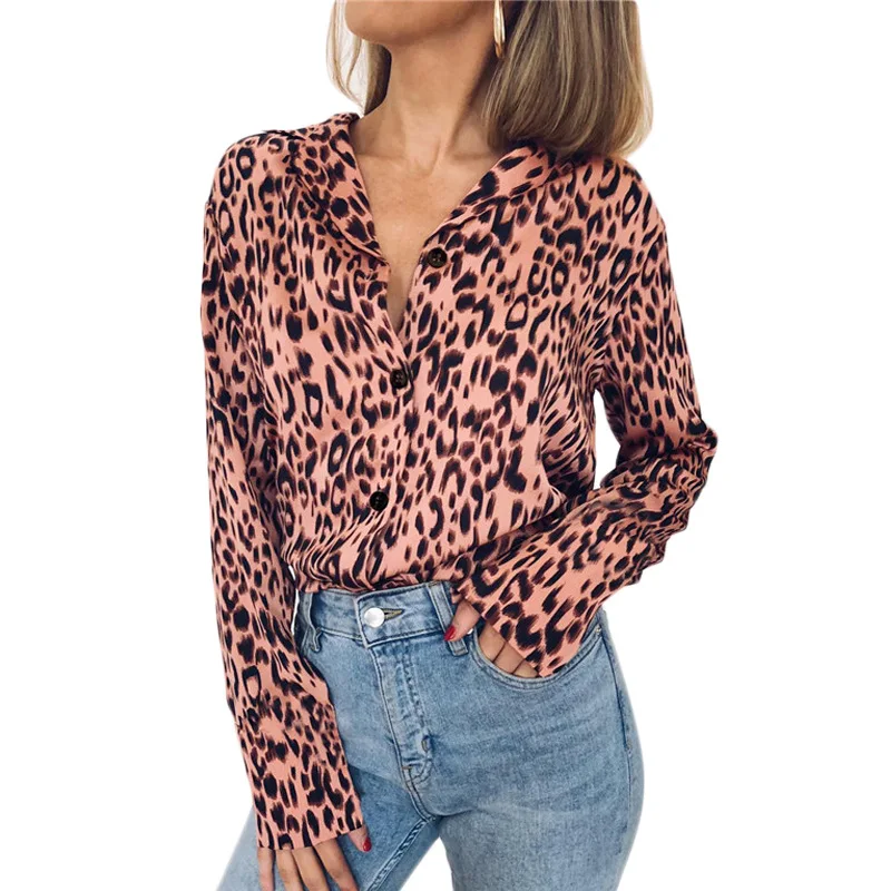 

2019 Blouse For Women Fashion Female V-Neck Long Sleeve Leopard Print Chiffon Shirt Top Casual Loose Blouses Plus Size Shirts