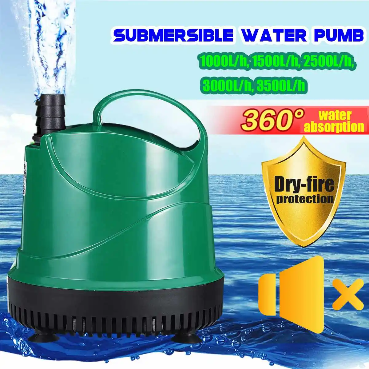 

1000-3500L/H Quiet Submersible Water Pump Aquarium Fish Pond Tank Spout Marine ABS Case 220V-240V 50Hz Temperature Control
