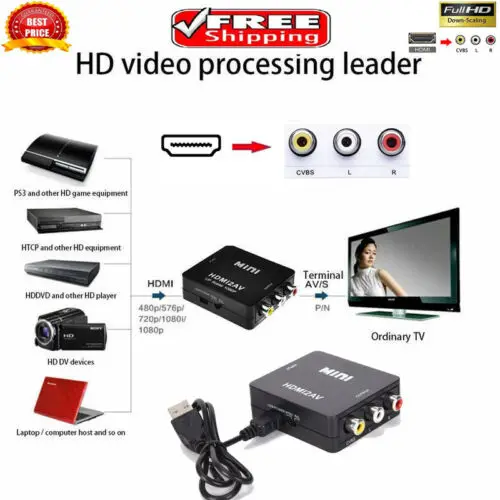 

HDMI to RCA Adapter AV 3RCA CVBS Video Cable Converter 1080p Downscaling Hot Converters