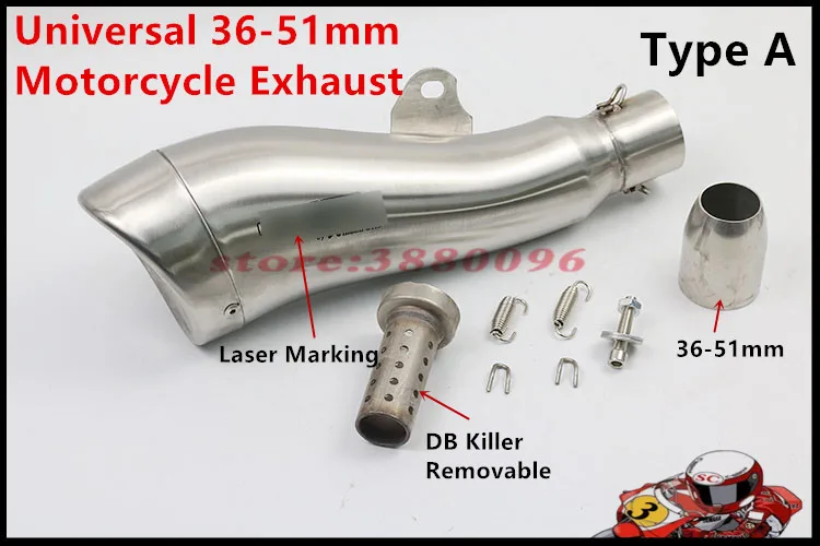 

Universal Inlet 51mm Stainless Steel Laser Marking Motorcycle Exhaust Motorbike Muffler Pipe For R25 CBR400 CBR500 R6 MT09