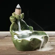 Зеленый керамический фарфор обратного благовония горелки небольшой Лотос сандалового дерева конус дым обратного потока держатель