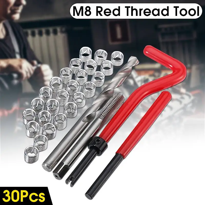 

M8 30Pcs Car Pro Coil Drill Tool Metric Thread Repair Tool Kit High Speed Steel Car Motocycle Repair Recoil Insert Tool Kit