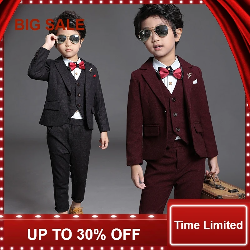 

2018 New Children Suit Baby Boys Suits Kids Blazer Boys Formal Suit For Weddings Boys Clothes Set Jackets+Vest+Pants 3pcs 2-12Y