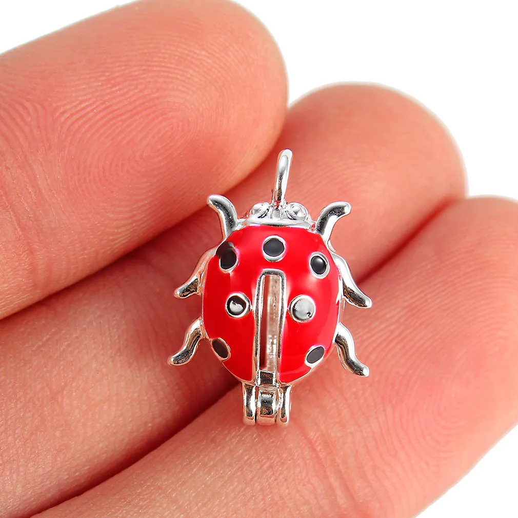 

10 Pcs Rose Gold Red Ladybug Shape Alloy Locket Pearl Cage Pendants For Perfume Oil Diffuser Jewelry Making