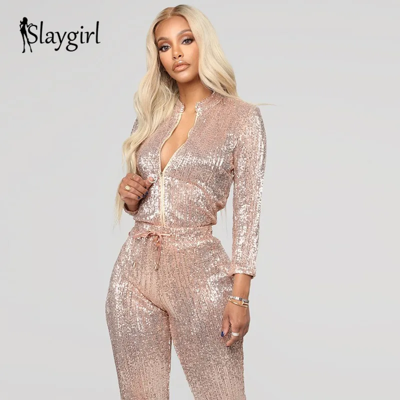 

Slaygirl Sexy Sequin Jumpsuits For Women 2018 Long Sleeve Bodycon Jumpsuit Elegant Playsuit Autumn Rompers Womens Jumpsuit