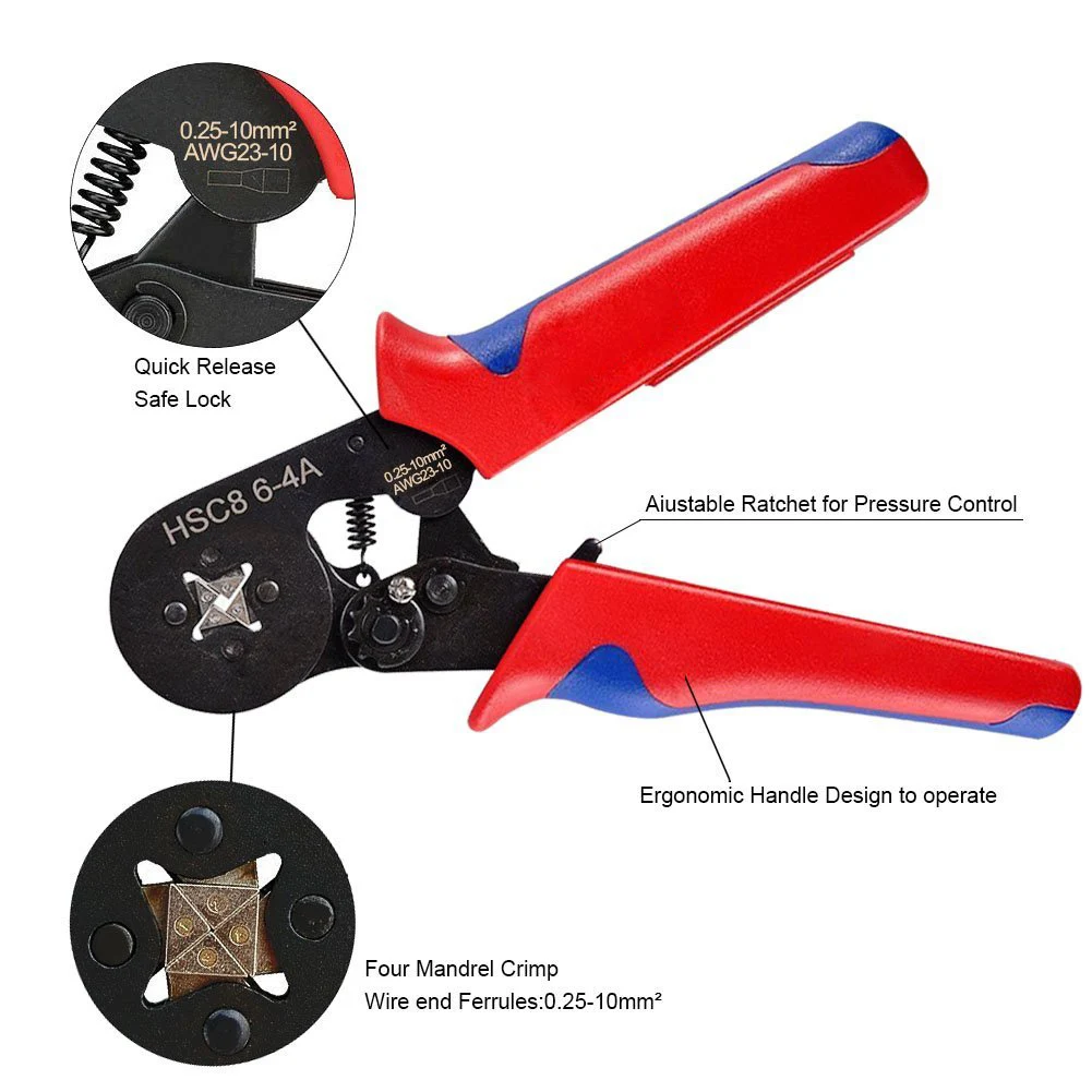 Набор плоскогубцев BMBY-Crimper 0,25-10 мм2 саморегулирующийся инструмент для обжима проводов с разъемом 1200 провода обжимной соединитель изолированный