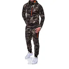 Мужской фитнес спортивный костюм с капюшоном длинные штаны Камуфляжный комплект