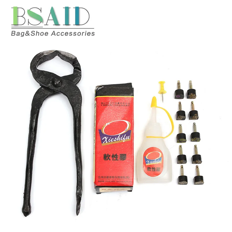 

BSAID 1 Set High Heel Repair Iron Tools Super Adhesive Glue 5 Pairs of High Heel Nails Repairment Stiletto Shoe Care Kit Tool