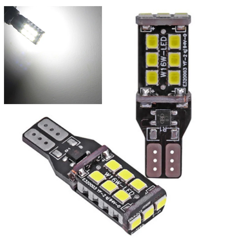 

Pair DC 12V T15 15SMD Led Light W16W 2835 White 6000k Backup REVERSE Bulb Canbus