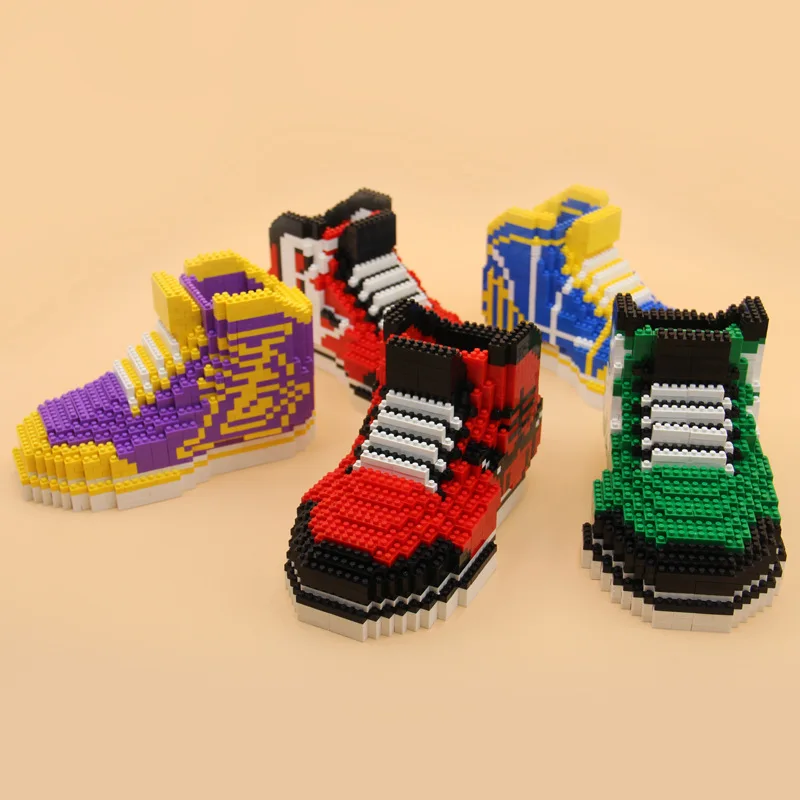

Hot Famous Brand Sport Shoe Block AJ Black Toe Buckle Lighting Sneaker Basketball Building Kids Toys Compatible Legoings Friends