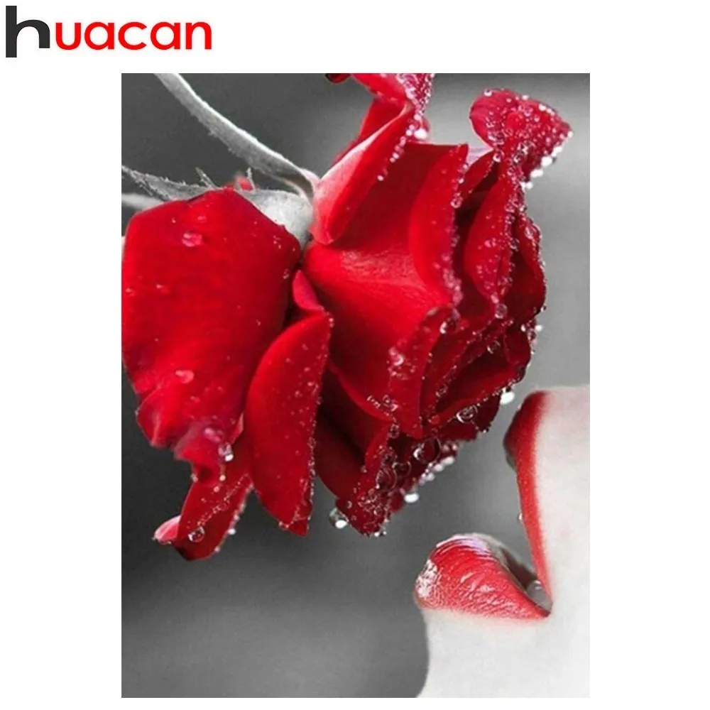 

HUACAN Full Square Diamond Mosaicwomen Kiss Red Rose 5D DIY Diamond Painting Embroidery Rhinestones Flower Decor Home Art Gift