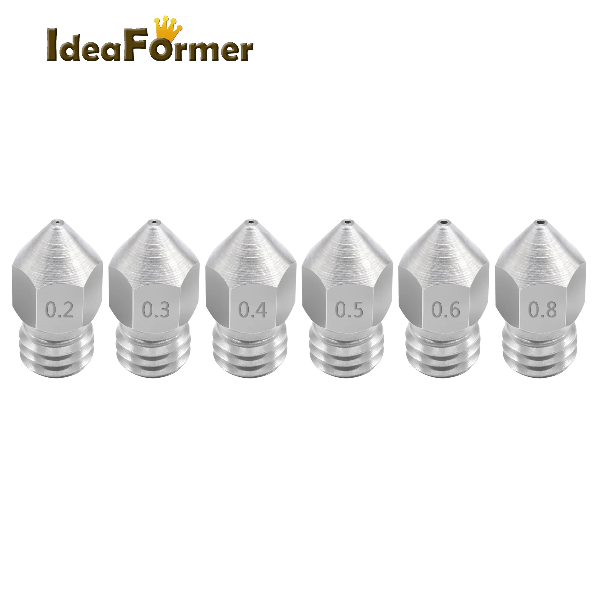 5pcs MK8 Nozzle 0.2/0.3/0.4/0.5/ 0.6/0.8mm M6 Threaded Stainless Steel for 1.75/3.0mm Filament 3D Printer Extruder Print Head