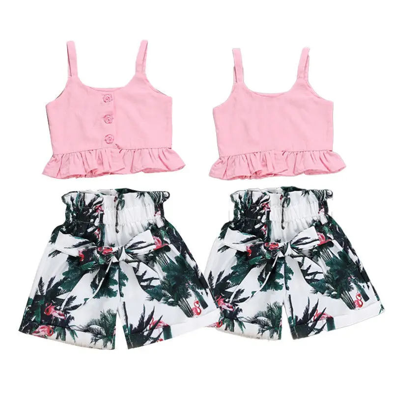 

New Arrivels Flamingo Clothes Toddler Baby Girls Vest Crop Tops Short Pants Outfits Summer Clothing