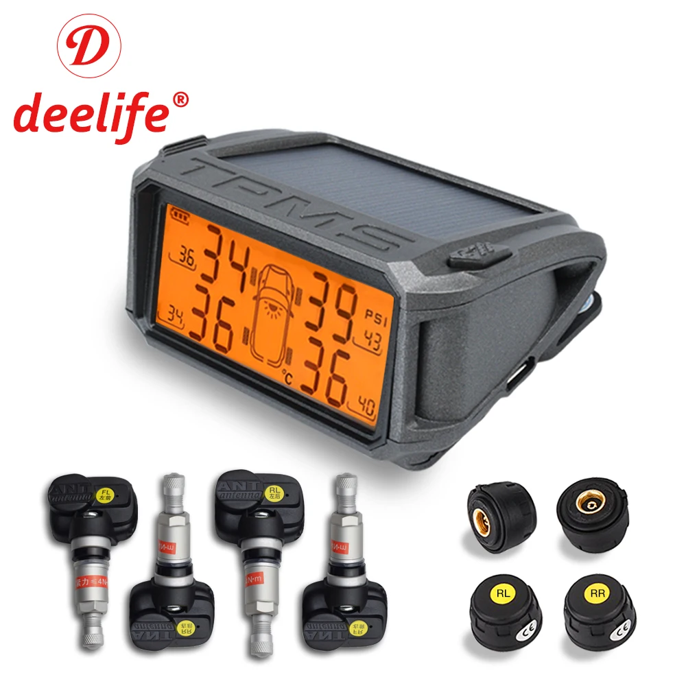 

Deelife TPMS Tire Pressure Sensor Monitoring System Solar Car Monitor TMPS Control Systems Alarm Tyre Pressure Internal Sensors