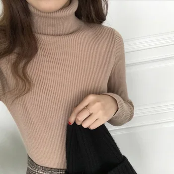 

Women Turtleneck Sweater Tops Jumper Pullover Solid Color 2020 Fashion Streetwear Casual Slim Female Long Sleeve Knitted Clothes
