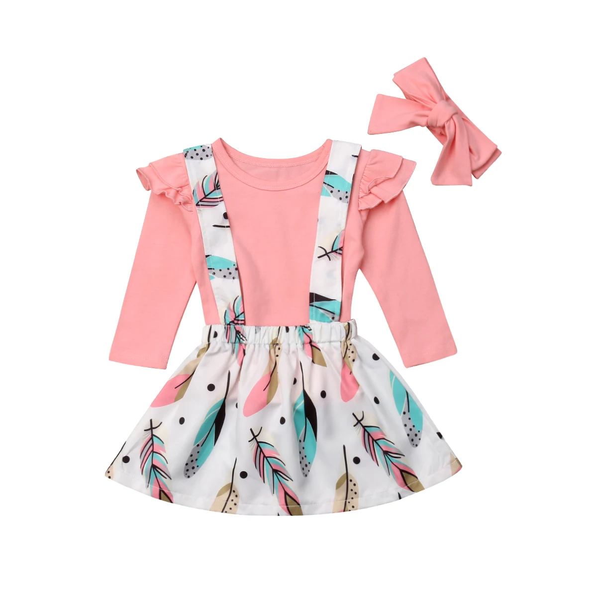 Toddler Kids Baby Girls Clothes T-shirt Tops+Strap Dress Skirt Outfits Children Set 3PCS | Детская одежда и обувь