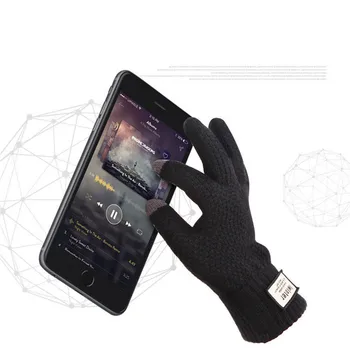 

Winter Warm Solid Full Finger Fleece Lined Touch Screen Thermal Wrist Gloves Men Knitted Mittens Gants Hiver