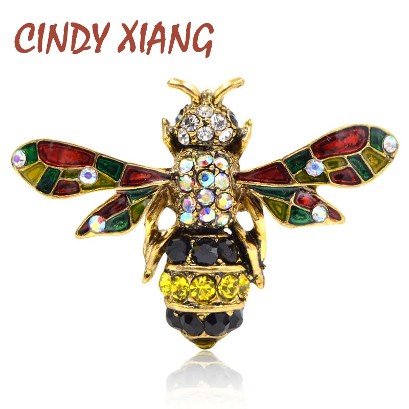 

CINDY XIANG 4 colors choose rhinestone bee brooches for women vintage insect brooch pin cute fashion enamel pins new year gift