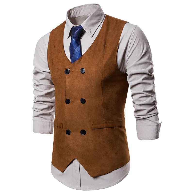 New Fashion Men's Suede Suit Vests Male Business Dress Vest jacket ...