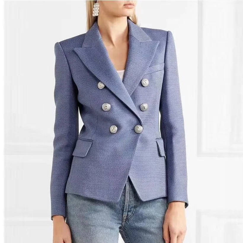 2019 новые модные дизайнерские стильный Блейзер Куртка Для женщин классический металлический блейзер с пуговицами верхняя одежда