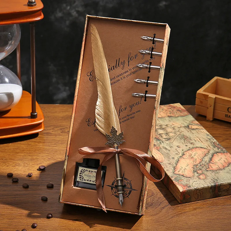 

2019 Retro Dip Pen Metal Fountain Pen Harry Potter Feather Pen Art Supplies Gift Box Office stationery