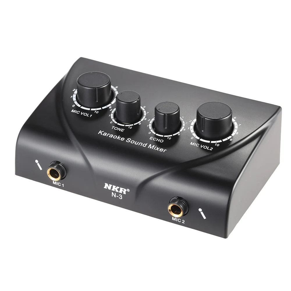 Portable Dual Mic Inputs Audio Sound Mixer For Amplifier Microphone Karaoke Ok Mixer