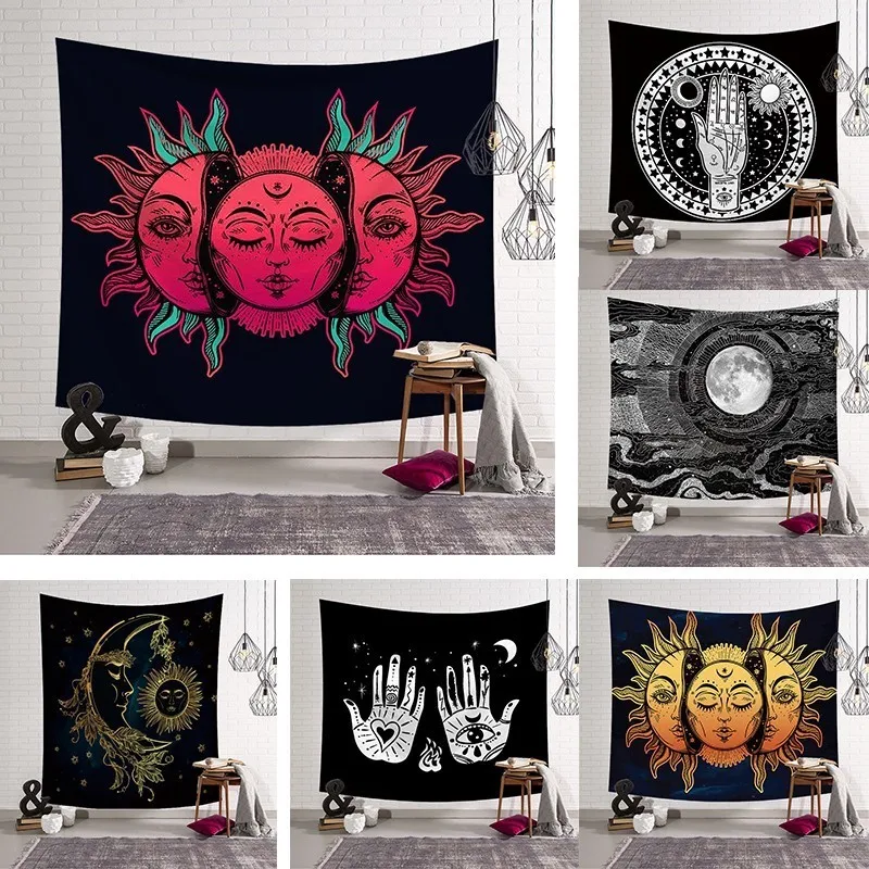 

India Mandala Tapestry Wall Hanging Hippie Psychedelic Tapestry Nature Sun Moon Map Witchcraft Tarot Wall Boho Decor Bedroom Rug