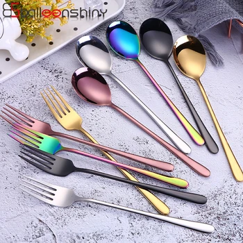 

BalleenShiny Stainless Steel Colorful Dinner Forks Creative Soup Spoon Steak Fork Western Cuisine Restaurant Fashion Tableware