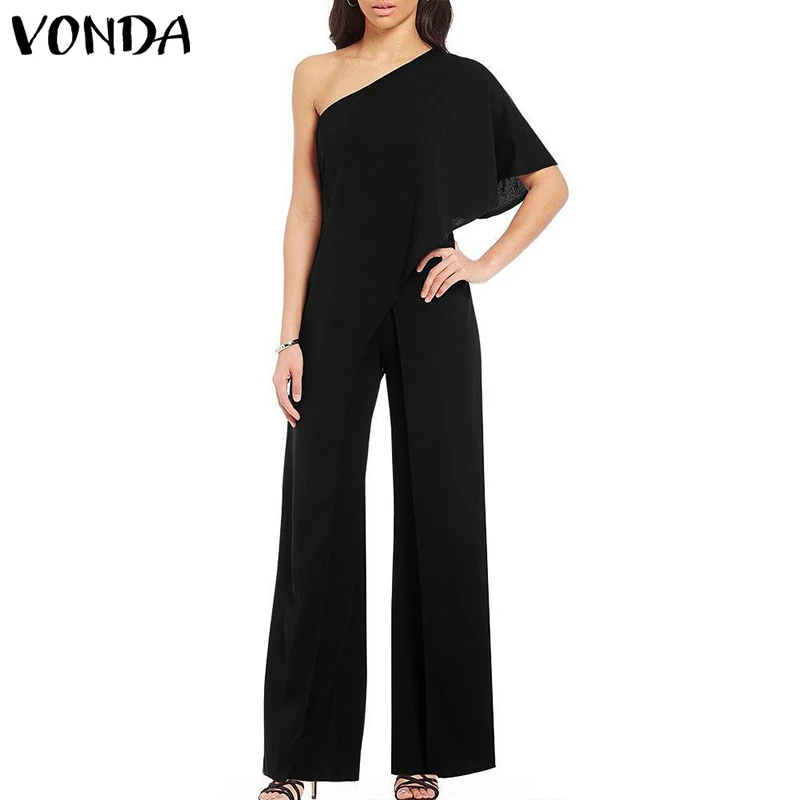 VONDA костюмы, женские комбинезоны модные, пикантные Off Shoulder Ruffle Широкие штаны повседневные длинные Playshit комбинезоны большого размера