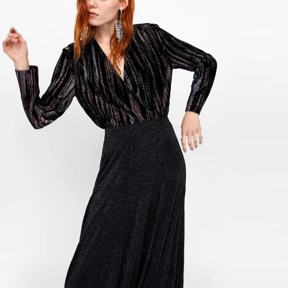 HDY Haoduoyi 2019 New Spring Women Temperament A-shaped Pleated Shiny Half-length Skirt HDY Haoduoyi 2019 New Spring Women Temperament A-shaped Pleated Shiny Half-length Skirt