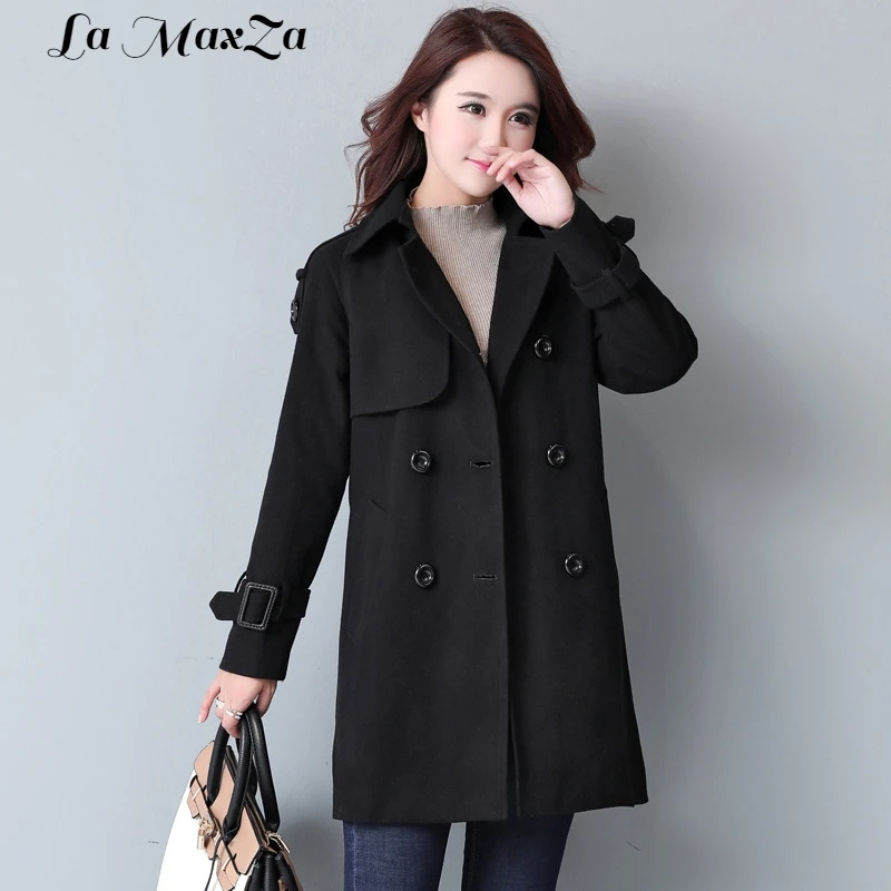 Black Woolen Winter Coats England Style Wool Coat and