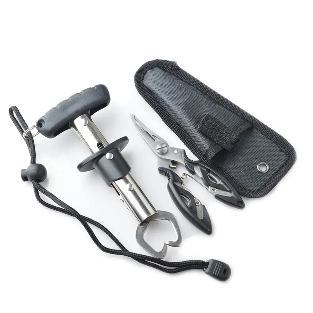 

Portable Fish Lip Grabber Gripper Set Grip Holder Tool Stainless Steel Fishing Gear with Wrist Strap and Black Clamp