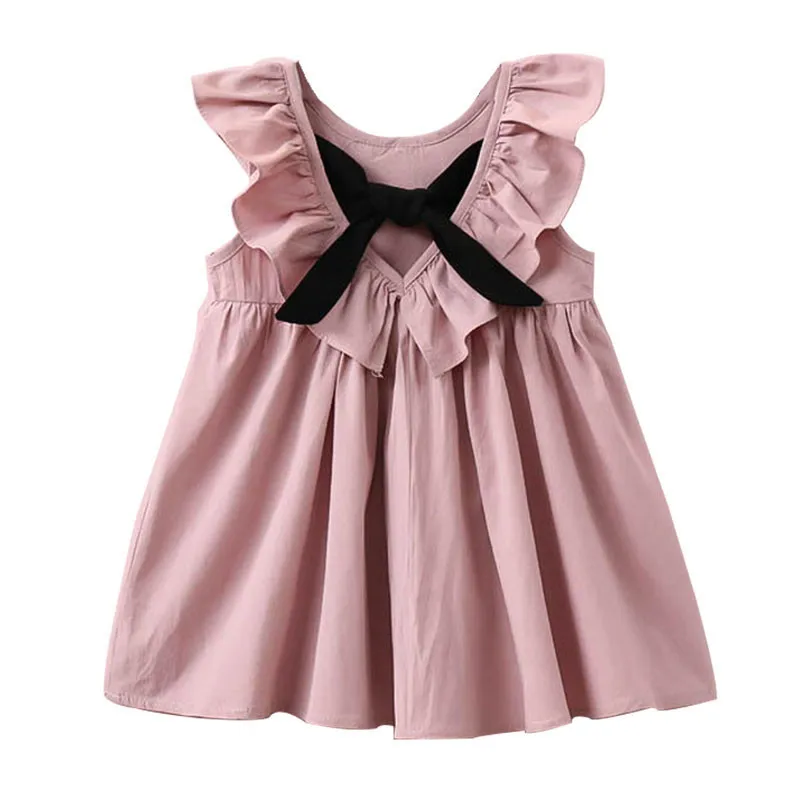 Summer  Fly Sleeve Sleeveless Vest  Baby Girls Dress Ruffles Bow Kids Dresses For Girls Costume Cotton Kids Princess Dress 
