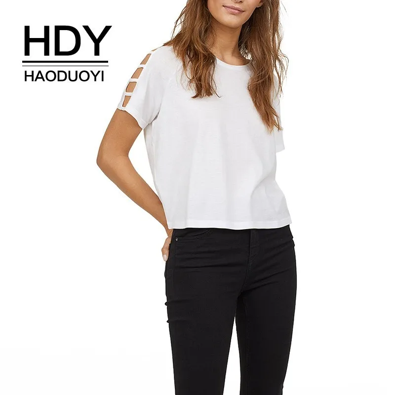 

HDY HAODUOYI 2019 Simple Shoulder Drop-like Open-loop Connection Easy To Match Round Collar White Jacket New Arrival