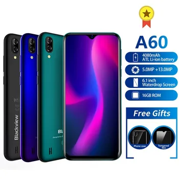 

Blackview A60 Smartphone Android 8.1 Quad Core 4080mAh 1GB+16GB Mobile Phone 6.1 inch 19.2:9 Screen Dual Camera 3G cell phones