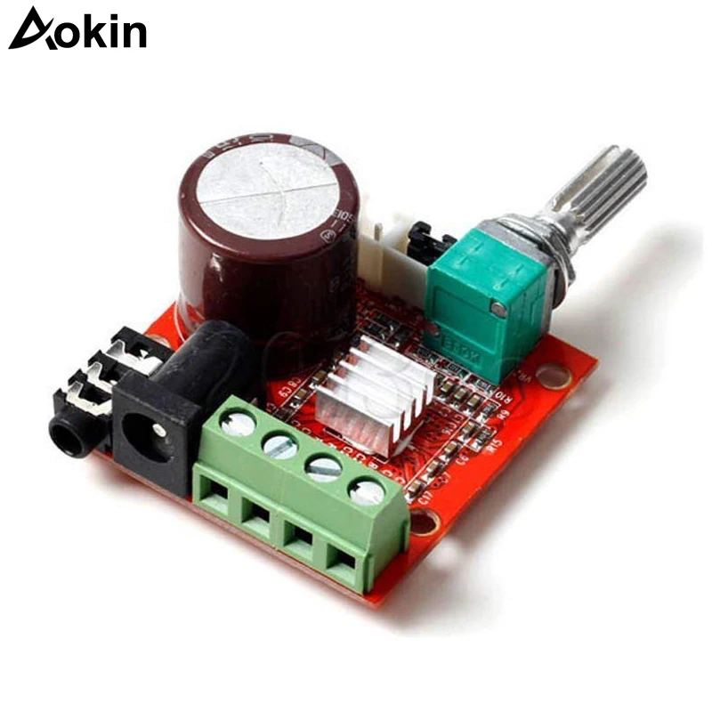 

10W + 10W PAM8610 Mini Stereo Audio Power Amplifier Board Module Volume Control Knob Class-D Module DC 7.5V - 15V