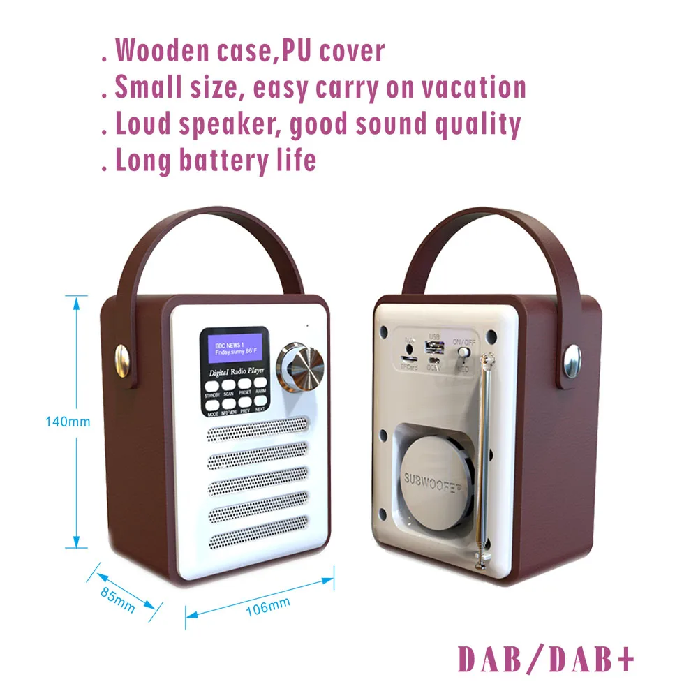 Dab/Dab+ Tuner Digital Radio Receiver Bluetooth 5.0 Fm Broadcast Aux-In Mp3 Player Support Tf Card Built-In Battery Dab/Dab+ Tuner Digital Radio Receiver Bluetooth 5.0 Fm Broadcast Aux-In Mp3 Player Support Tf Card Built-In Battery