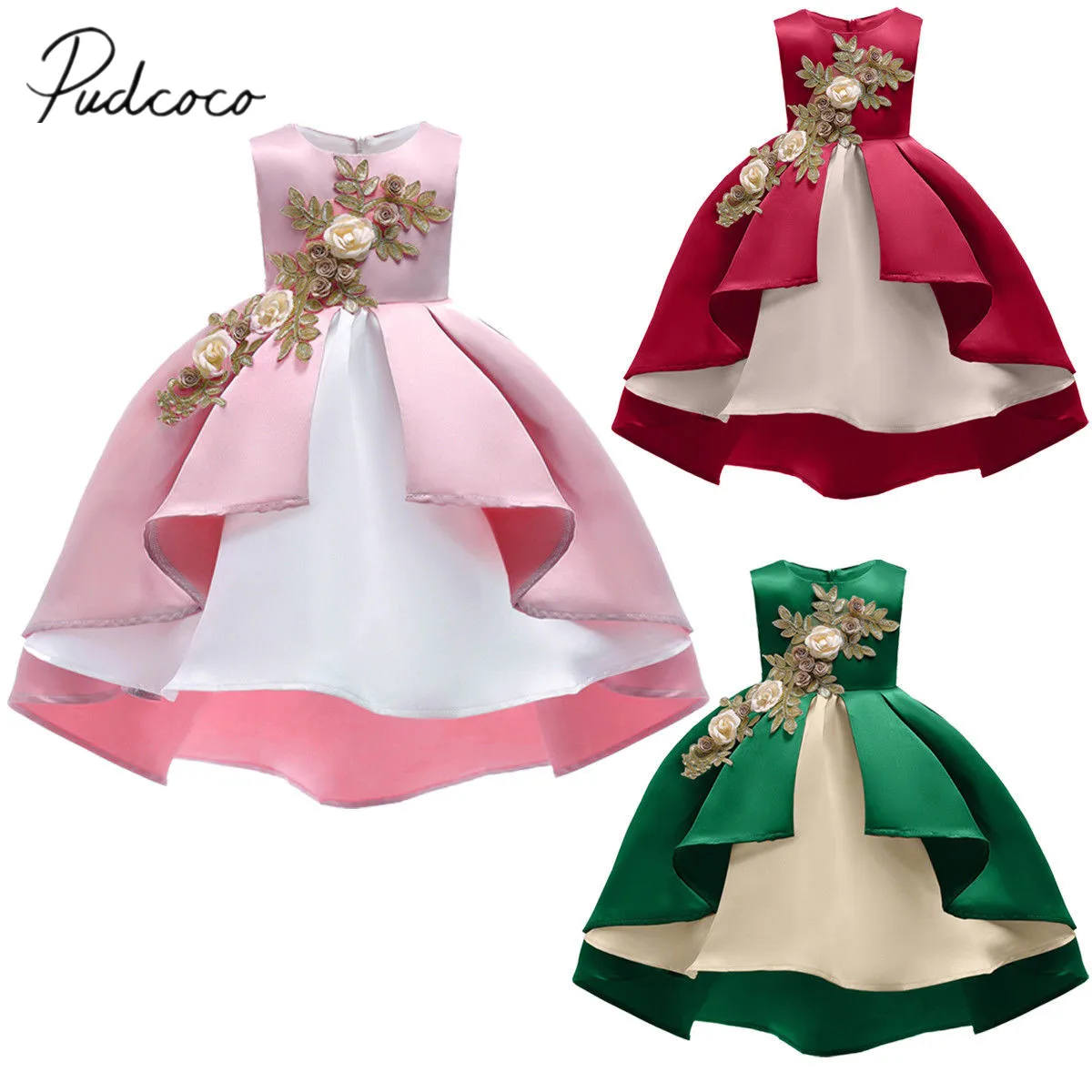 

2019 Brand New Toddler Kid Baby Girls Princess Formal Dress Sleeveless Embroidery Flowers Ruffles Party Bowknot Tutu Dress 2-9Y