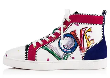 

SHOOEGLE 2019 New Men Spring Summer Shoes Graffiti Love Pattern Sneakers Artistic Patchwork Thick Flats Party Prom Sneakers Men