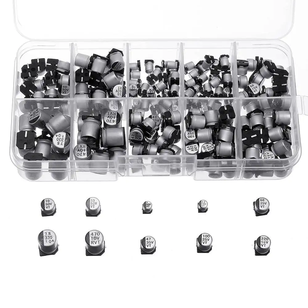 

200Pcs 10Values Aluminum Electrolytic Capacitors Kit 10V~50V 1uF~470uF mix Electrolytic capacitor Assorted kit and storage box