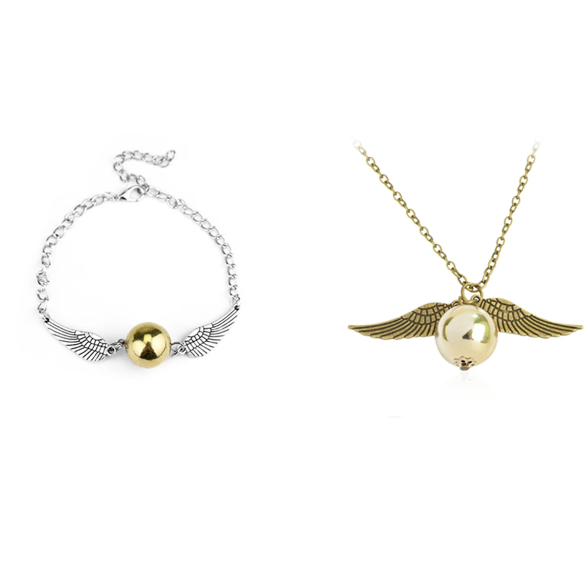 Винтажный персонализированный браслет с крыльями ангела и золотым шаром для женщин, набор золотого ожерелья, ювелирный подарок