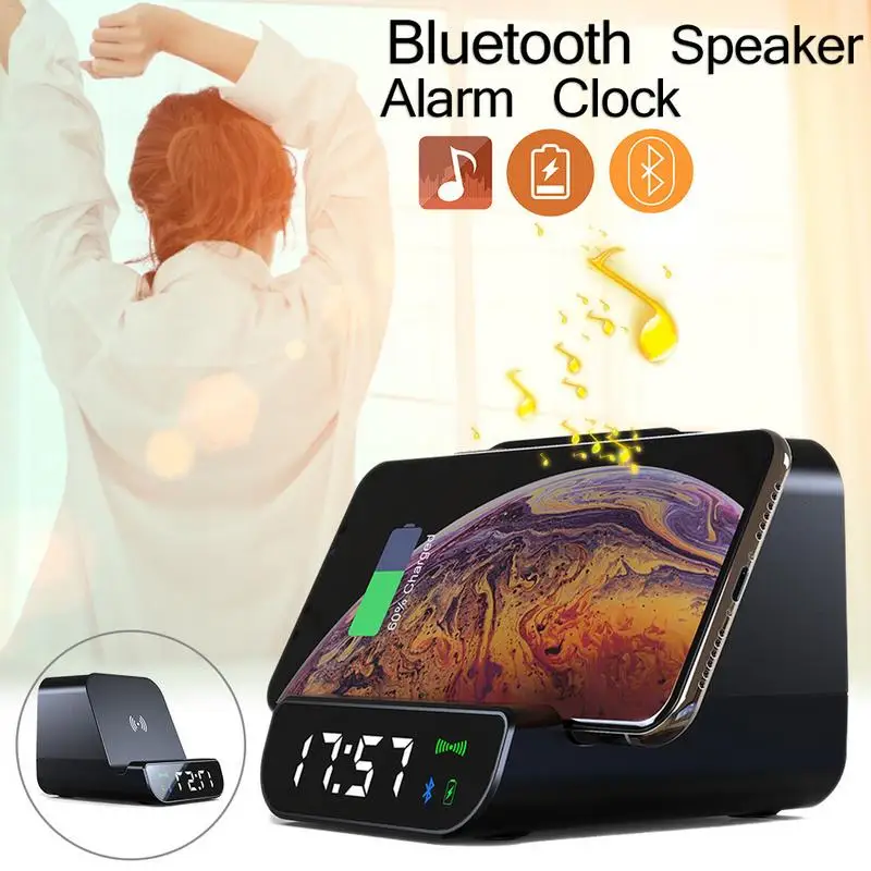

4 In 1 Multifunctionele Draadloze Opladen Mobiele Power Bluetooth Speaker Wekker Charger Bluetooth Speaker Klok